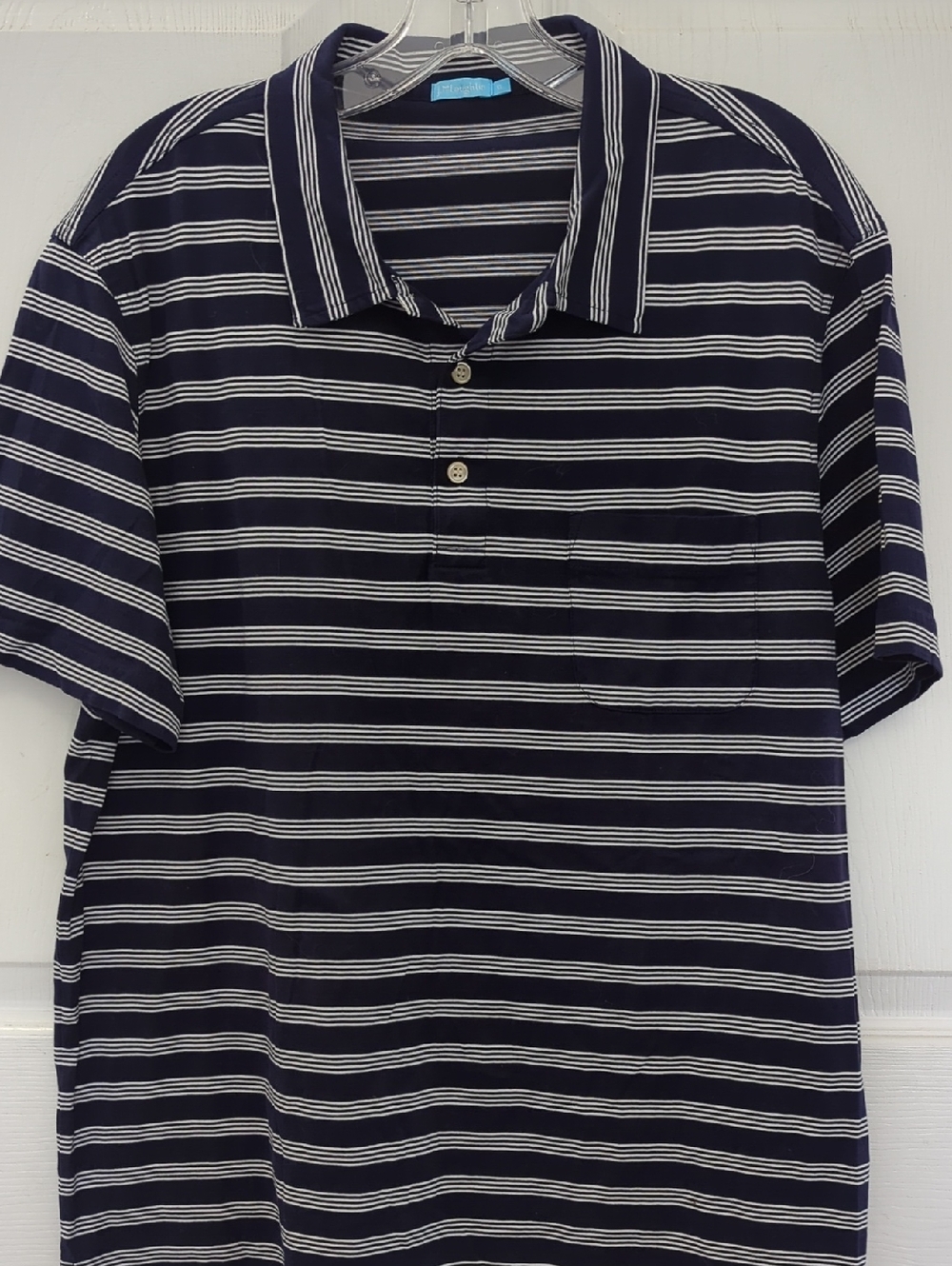 J McLaughlin Navy Striped Pina Cotton Polo Shirt